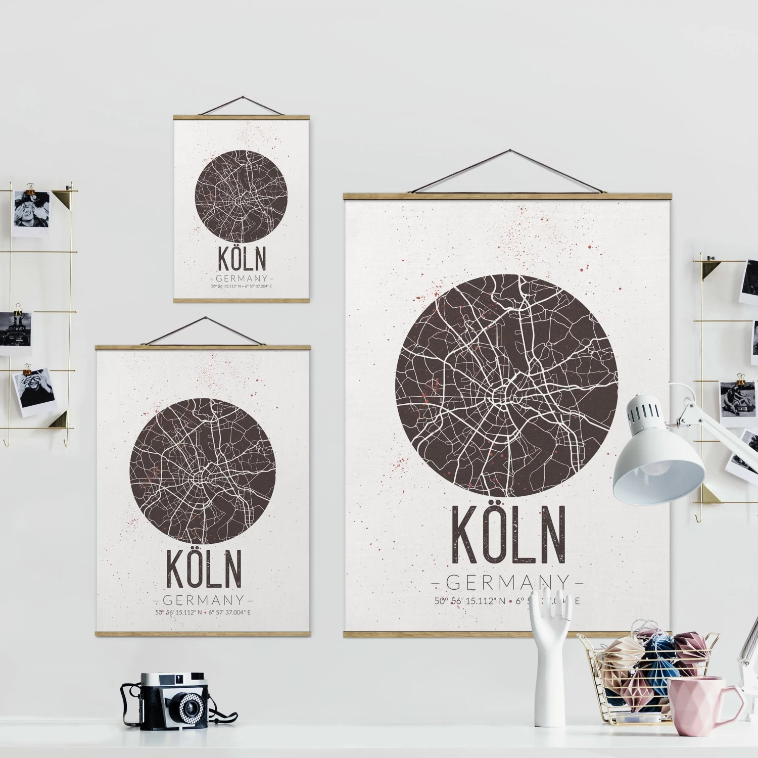 Stoffbild Mit Posterleisten - Stadtplan Köln - Retro In Braun – Bild 7