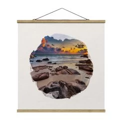 Stoffbild - Wasserfarben - Strand Sonnenaufgang In Thailand In Creme-Beige