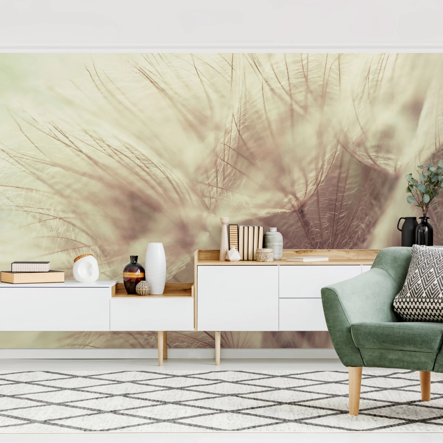 Vliestapete Premium - Detailreiche Pusteblumen Makro Vintage In Beige – Bild 2