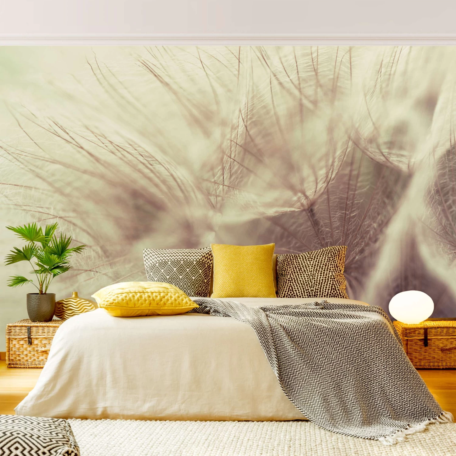 Vliestapete Premium - Detailreiche Pusteblumen Makro Vintage In Beige – Bild 4