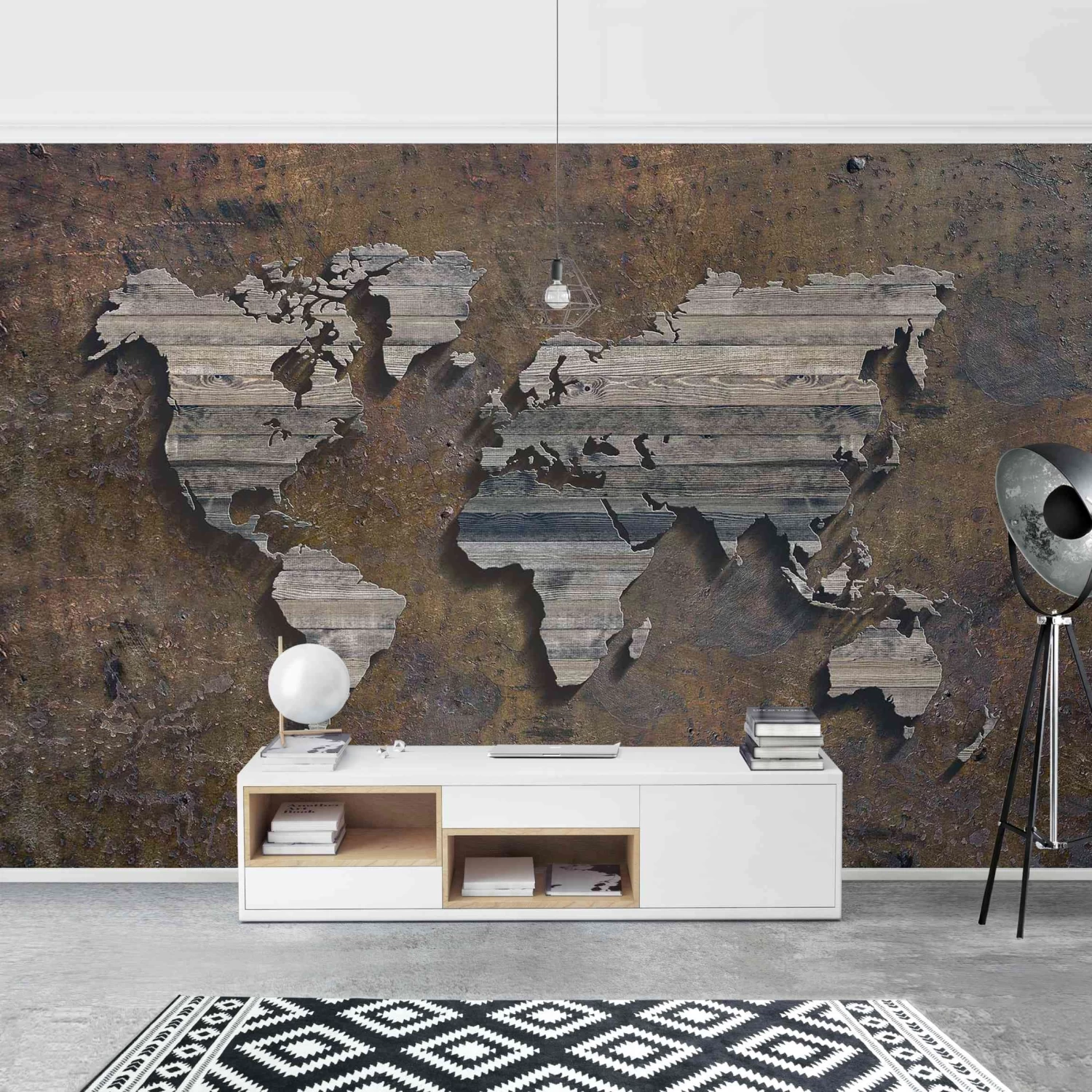 Vliestapete Smart - Holz Rost Weltkarte In Braun – Bild 3
