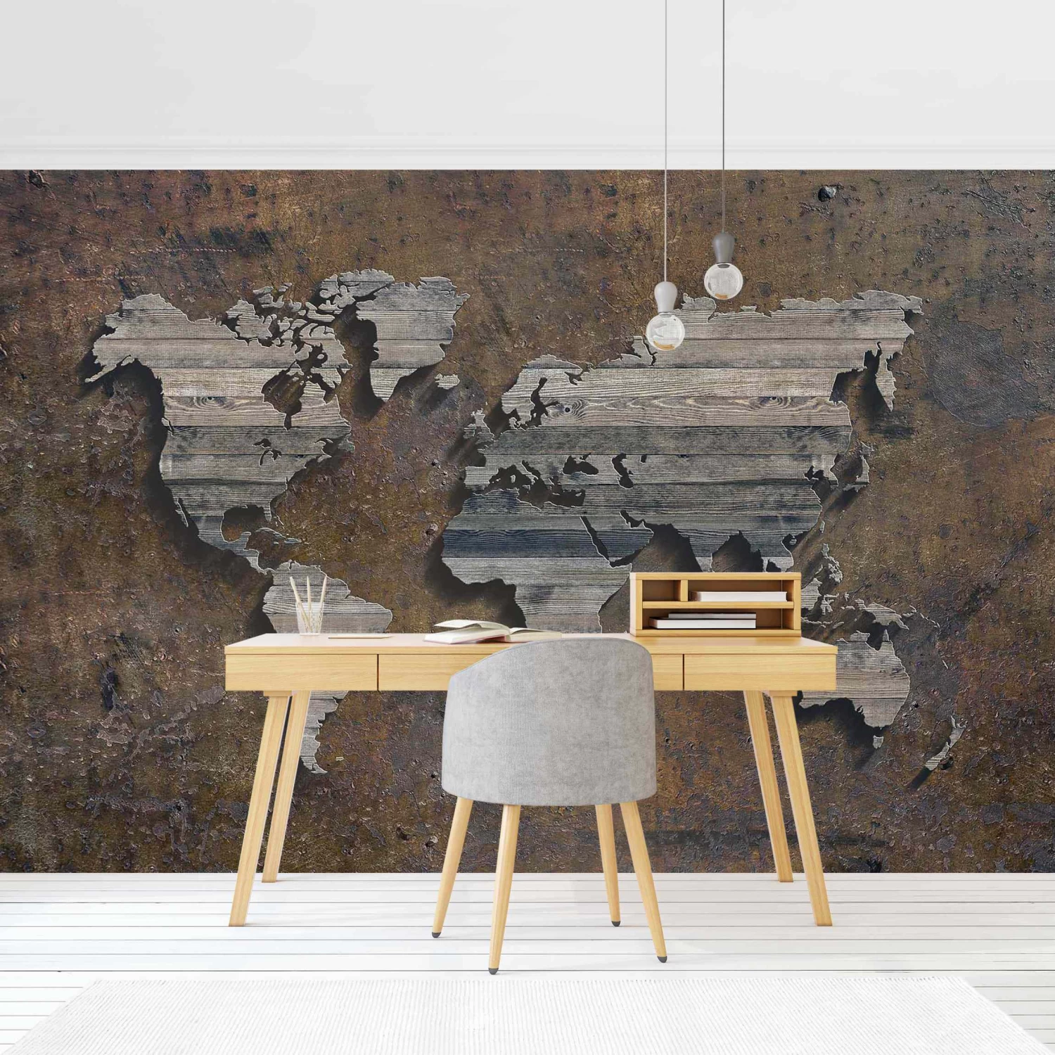 Vliestapete Smart - Holz Rost Weltkarte In Braun – Bild 4